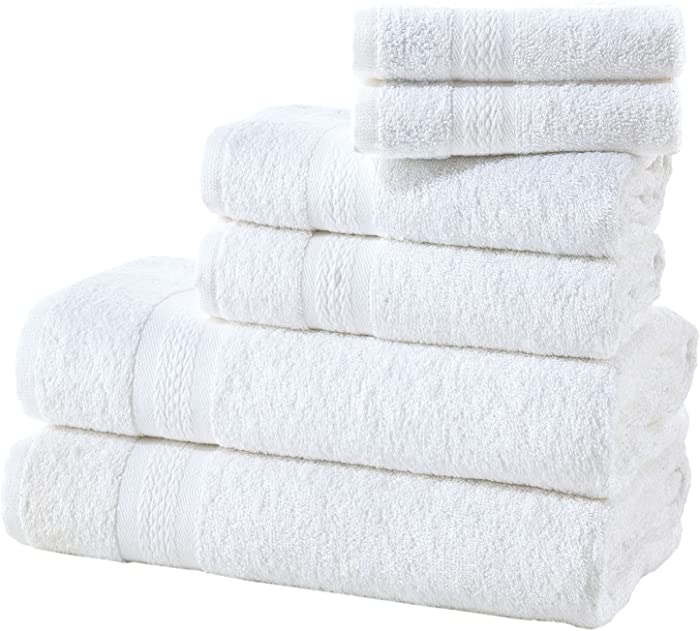 All Design Quick-Dry, Luxurious, Soft, High Absorbent 100% Cotton Towels for Bathroom Guests Pool Gym Camp Travel College Dorm Cappadocia Collection (6 Piece Towel Set, White)