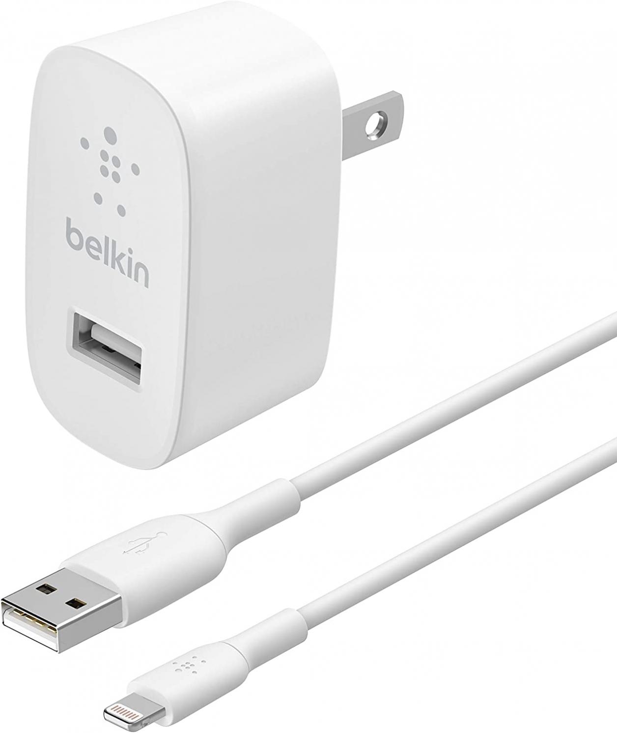 Belkin USB Charger 12W (USB Wall Charger for iPhone, iPad, AirPods, Samsung Galaxy, Google Pixel, More) iPhone Charger, Pixel Charger with 1M (3.3 ft) PVC USB-A to Lightning Cable, WCA002dq