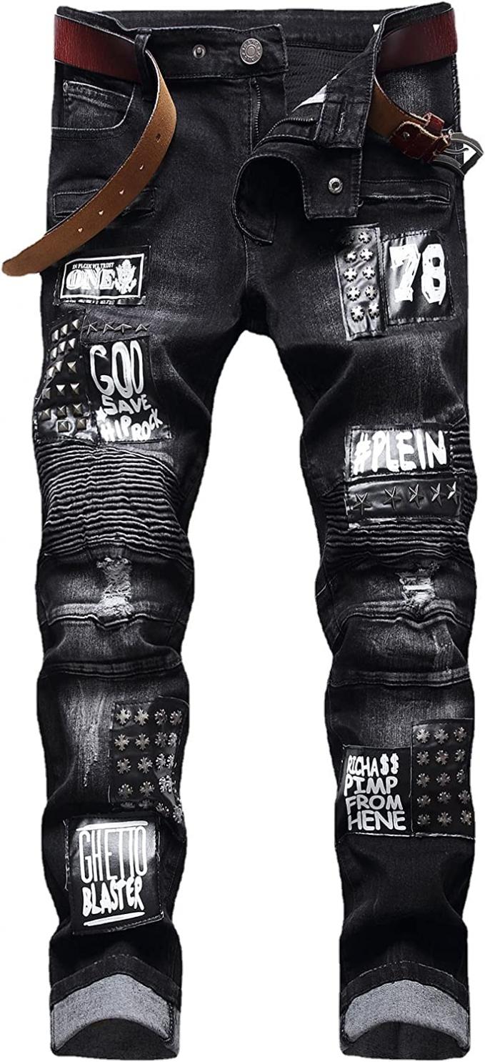 Liuhond Skinny Slim Fashion Men's Ripped Straight Holes Hip Hop Biker Stretchy Jeans