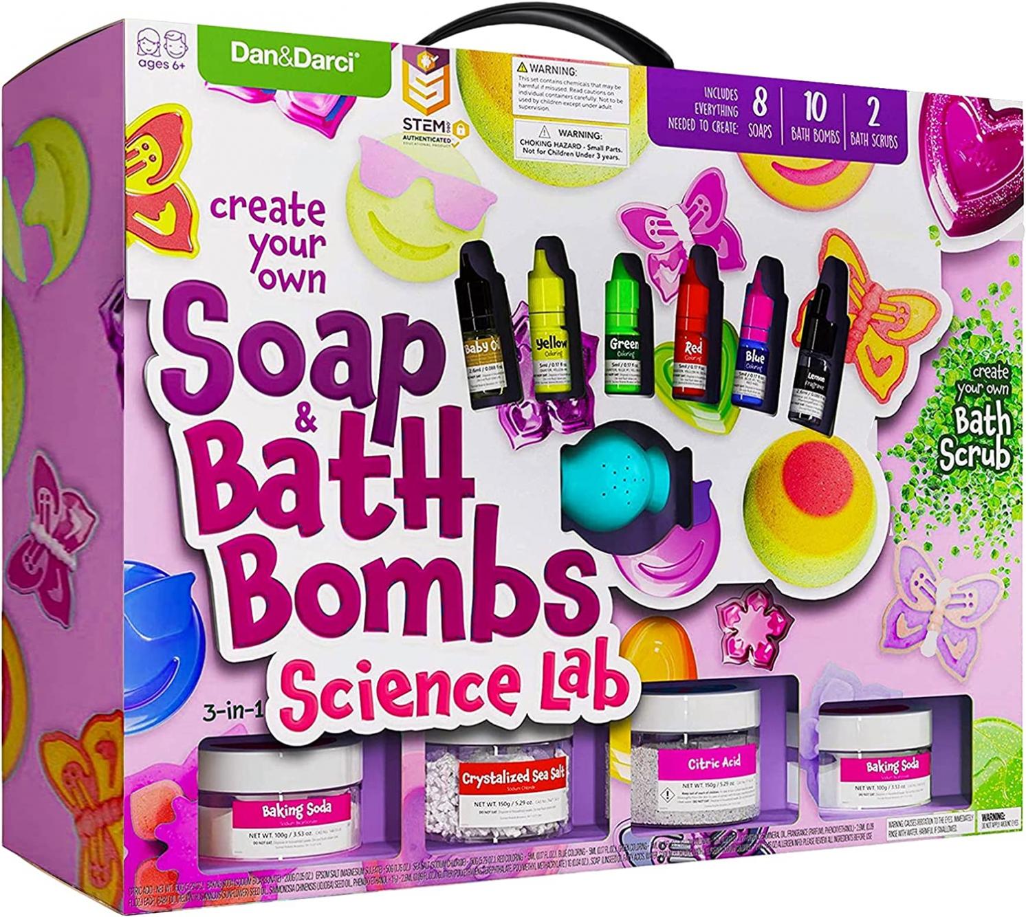 Soap & Bath Bomb Making Kit for Kids, 3-in-1 Spa Science Kit, Craft Gifts For Girls & Boys Age 6, 7, 8, 9, 10-12 Year Old Girl Crafts Kits : DIY Science Experiment Toys, Craft Gift For Kids Ages 6-12+