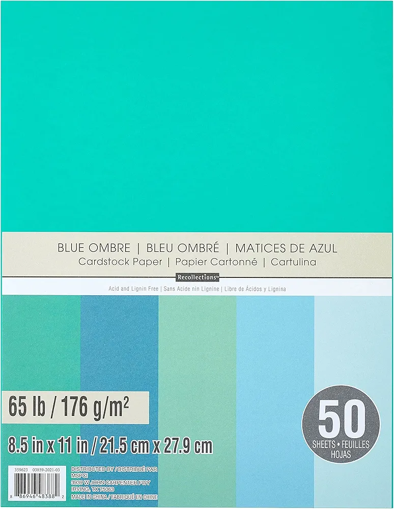 50 Sheets 8.5” x 11” Blue Ombre Cardstock Paper by Recollections - Acid and Lignin Free Paper for Scrapbooks, Arts & Crafts - 1 Pack