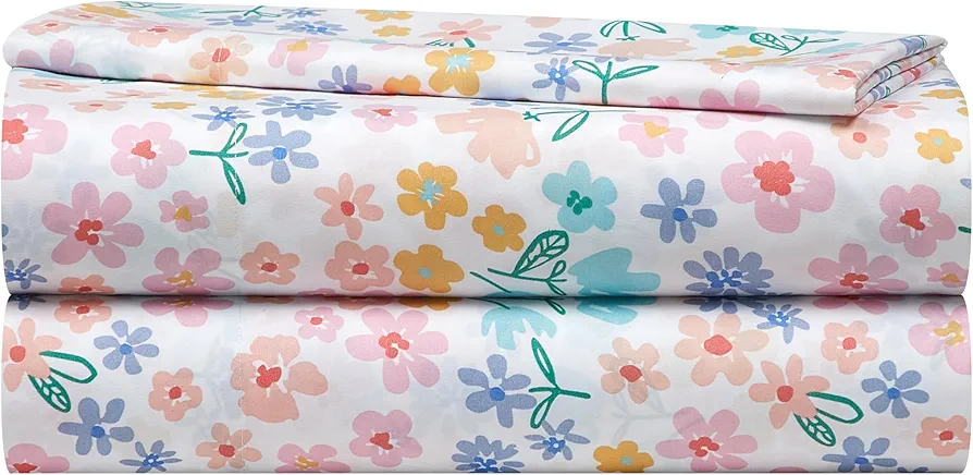 Heritage Kids 3 Piece Sheet Set, Including Top Sheet, Fitted Sheet and Pillow Case, Multi Color Ditsy Floral, Twin