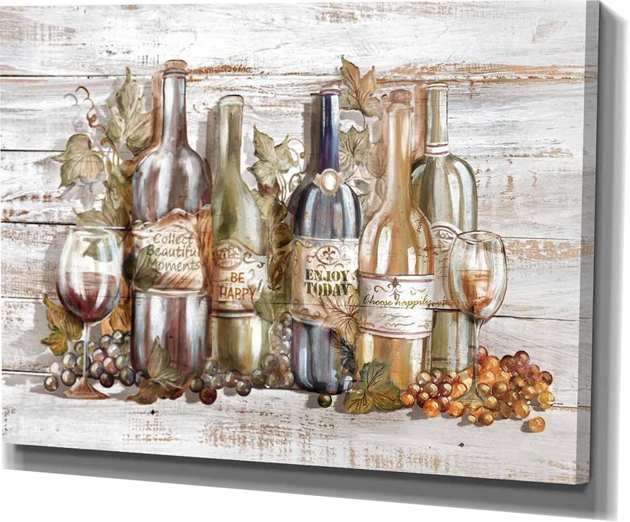 Kitchen Art Wall Decor Neutral Wine Glasses Wall Art Large Canvas Art for Dining Room Farmhouse Decorations Retro Paintings Mid Century Wall Pictures for Living Room Bedroom Brown Artwork for Walls