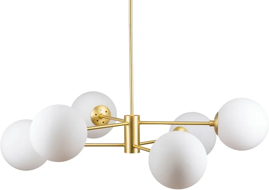 Linea di Liara Caserti Gold Sputnik Chandelier Modern Ceiling Light 6 Glass Globe Lights Mid Century Modern Chandelier for Dining Room Kitchen Bedroom Sputnik Light Fixture, UL Listed