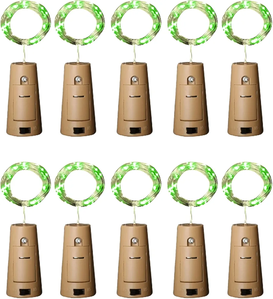 Aluan Wine Bottle Lights with Cork, 12 LED 10 Pack Fairy/String Lights Waterproof Battery Operated for St. Patrick's Day Jar Party Wedding Christmas Festival Bar Decoration, Green