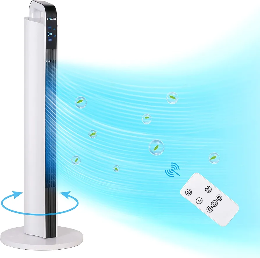 Tower Fan 80° Oscillating Fan Standing Fan with Remote, 35 Inch, 3 Speeds & 3 Modes Tower Household Fans LED Display, 8H Timer, Bladeless Fan, Standing Floor Fans for Home Bedroom Office Use