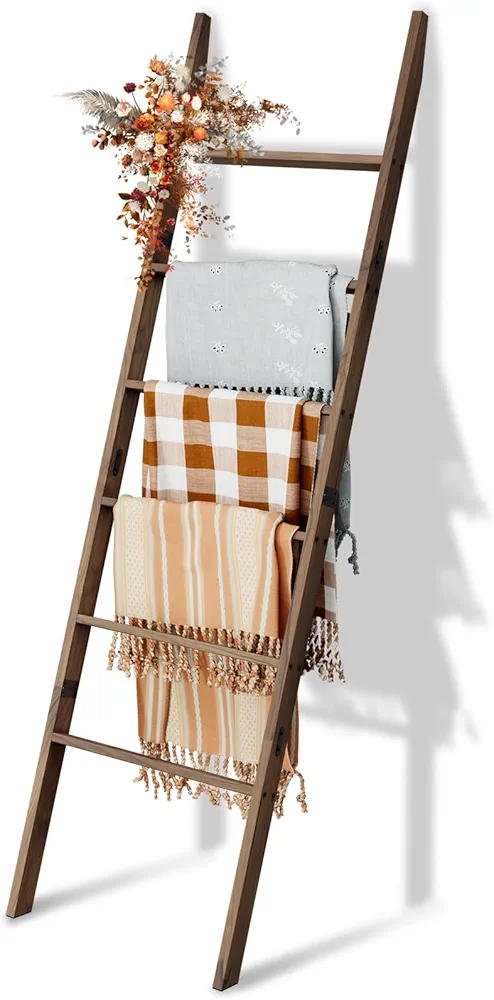 Acacia Wood Blanket Ladder, Rustic Towel Quilt Throw Clothes Blanket Ladders for The Living Room, Bedroom, Nursery Stand Holder, Wooden Decorative Ladder for Blankets Rack Farmhouse Home Decor