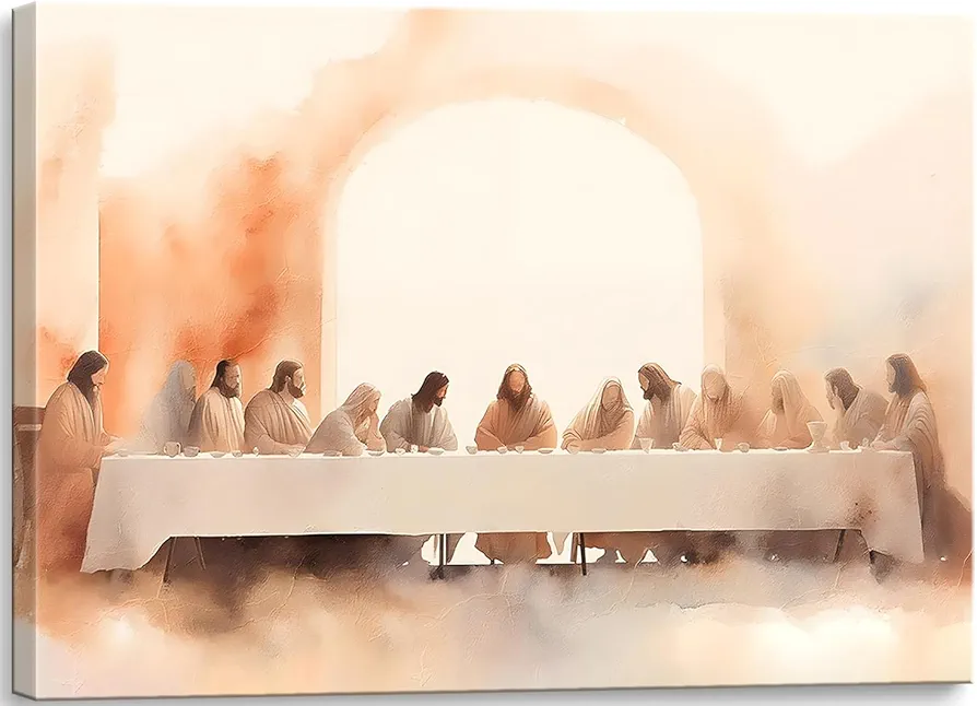 Jesus Last Supper Wall Art Christian Canvas Wall Decor God Religious Catholic Pictures Prints Posters Bible Verses Paintings Artwork for Living Room Dining Room Home Decorations 12x16inch Framed