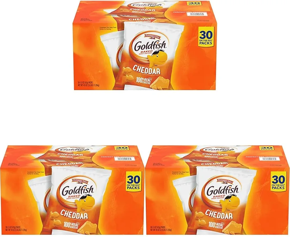 Pepperidge Farm Goldfish Cheddar Crackers, 1.5 oz. Snack Packs, 30 Count (Pack of 3)