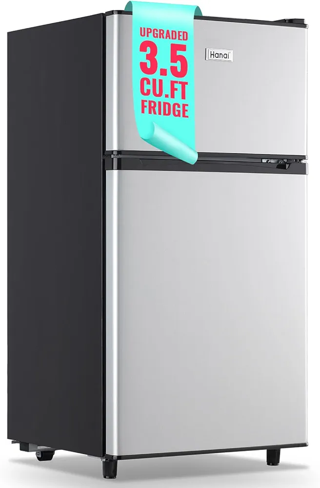 WANAI Small Refrigerator with Freezer 3.5 Cu.Ft Mini Fridge with Freezer on Top Double Door Small Fridge for Bedroom Dorm Room College Office Silver