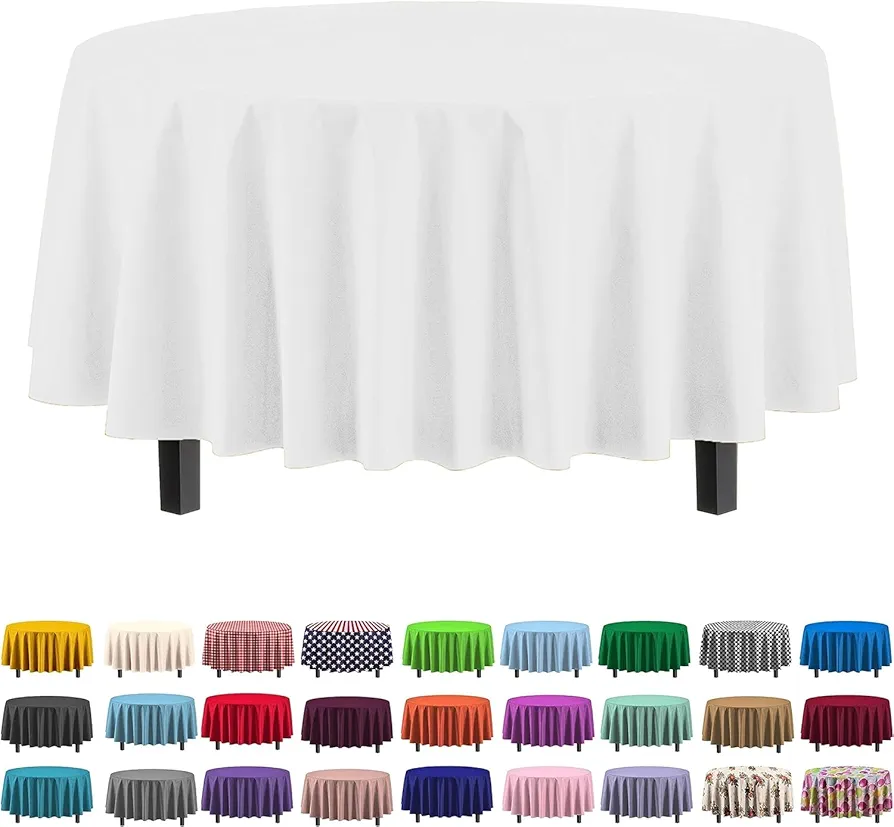 12-Pack Premium Plastic Tablecloth 84in. Round Table Cover - White