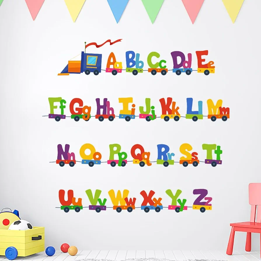 Alphabet Wall Decals ABC Letter Wall Stickers Letter Train Theme Room Wall Decals Early Educational Alphabet Wall Stickers for Kids Playroom Classroom Bedroom Nursery Boys Girls Rooms Decorations