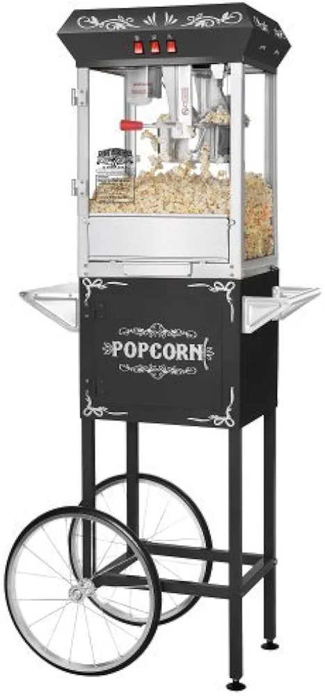 6127 Great Northern Popcorn Black GNP-800 All-Star Popcorn Popper Machine & Cart, 8oz