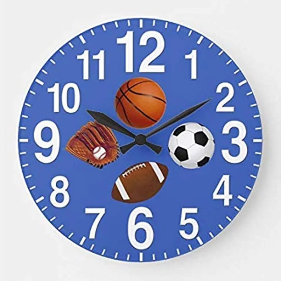 ArogGeld Sports Kids Wall Clock 10 Inch Vintage Wooden Round Battery Operated Large Silent Customized for Wedding Anniversary Living Room White-style-26 qlufxq5xt2xq One Size