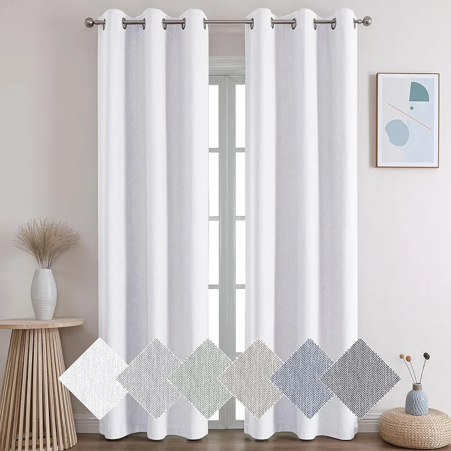 Greyish White Blackout Curtains for Bedroom Windows 84 Inches Long 2 Panels, Solid Thermal Grommet Full Light Blocking Curtains for Living Room, 42" Wx84 L, 2 Panels