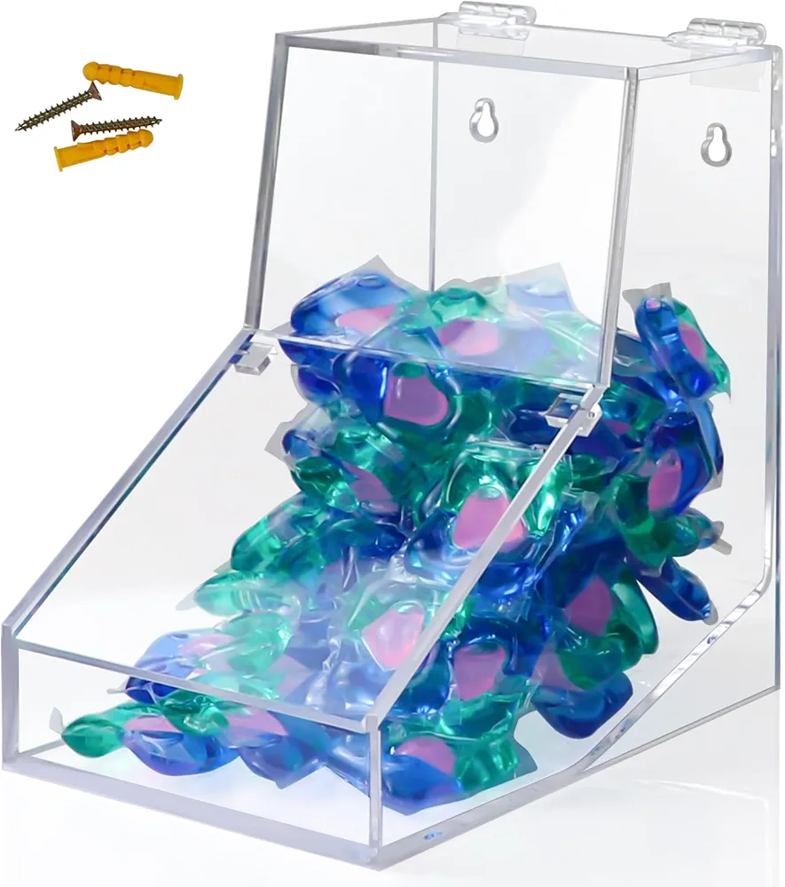 Laundry Pods Container, Acrylic Dishwasher Pods Container Laundry Pod Holder with 2 Lids, Candy Dispenser, Dishwasher Pod Holder Organization for Home, Laundry Room, Kitchen Stand or Wall Mount