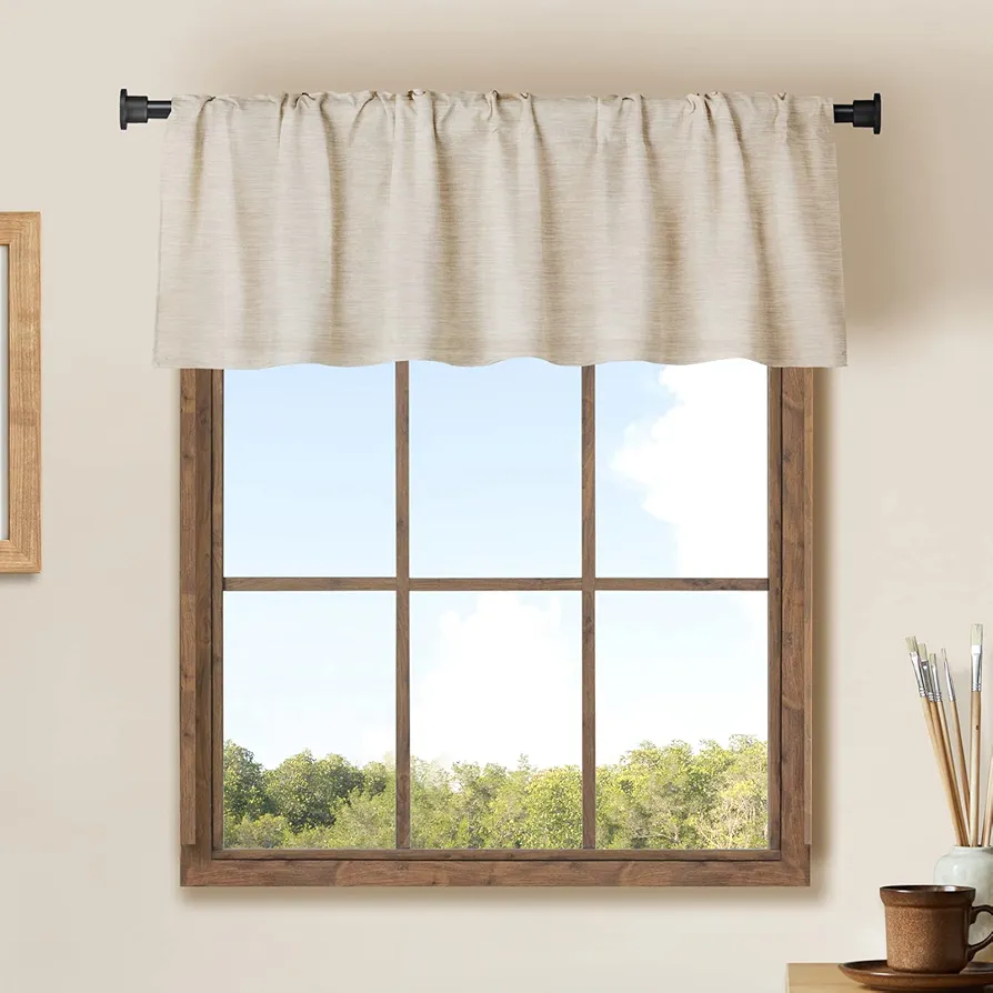 Jola's House 2 Pack Burlap Window Curtain Valances Farmhouse Style Window Treatment Decor Curtains Rod Pocket Valances for Kitchen/Living Room 16" x 56" (White)