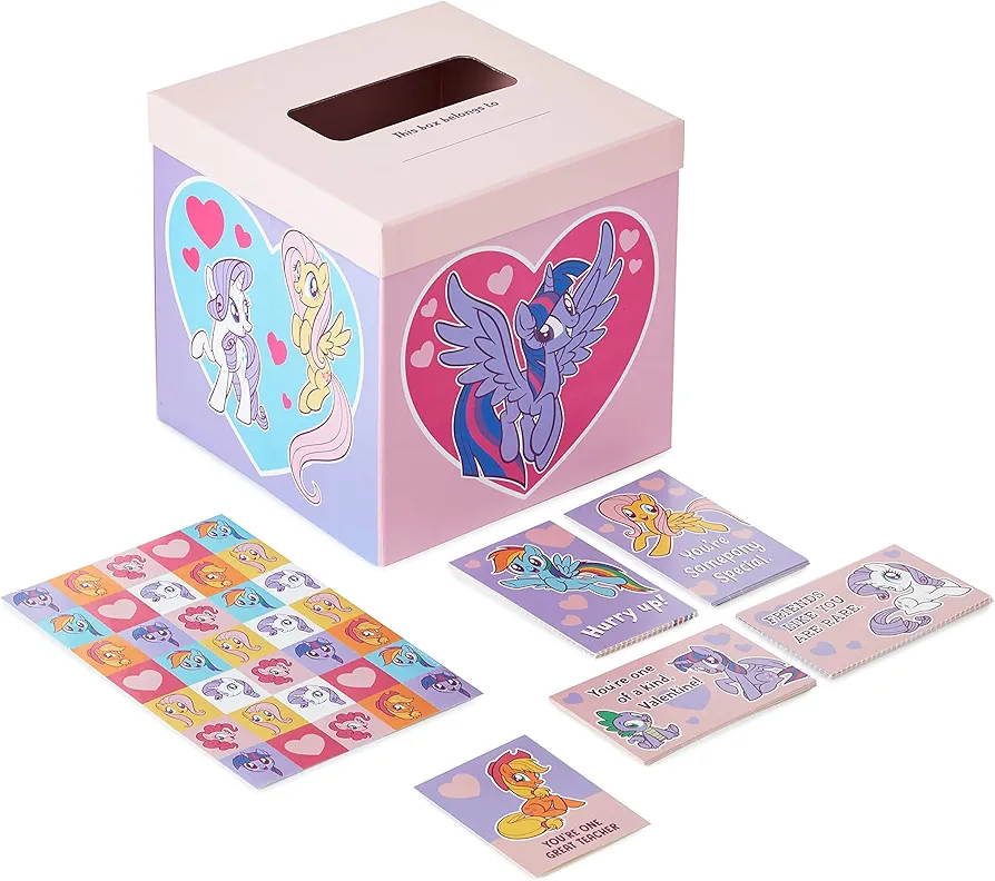 Hallmark My Little Pony Valentines Day Cards and Mailbox for Kids School Classroom Exchange (1 Box, 32 Valentine Cards, 35 Stickers, 1 Teacher Card)