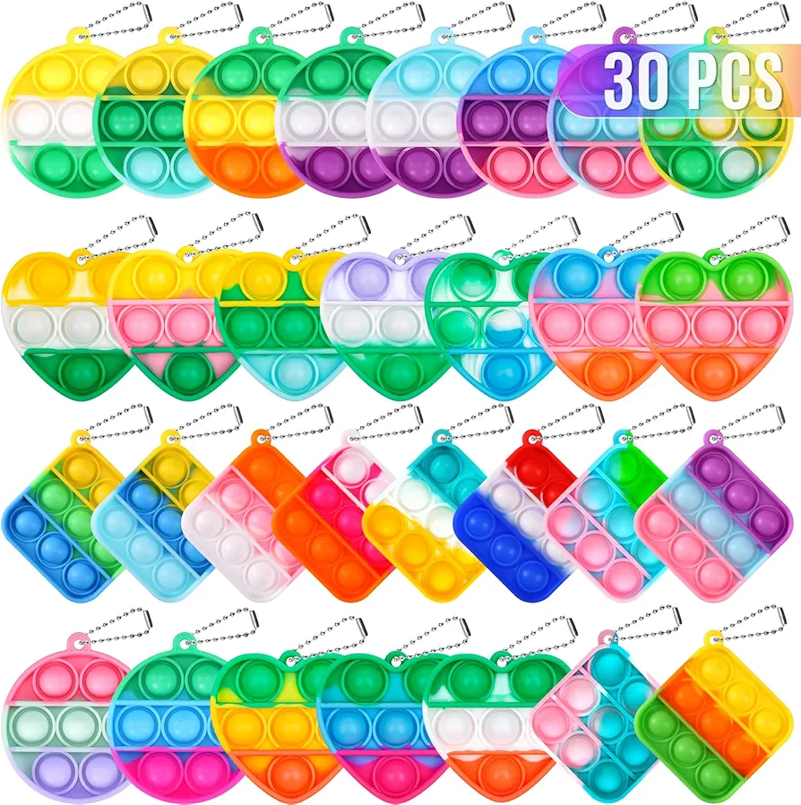 Kids Party Favors 30 Pcs Fidget Toys Bulk Mini Pop Fidgets Keychain Its Birthday Party Favors for Kids Goodie Bag Stuffers Small Kid Classroom Prizes It Bubbles Poppers Students Bulk Toys