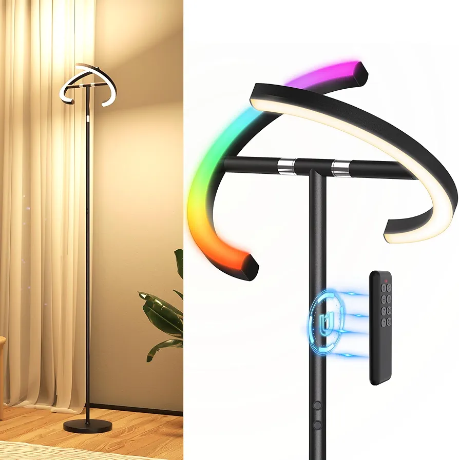 OHLUX Led Floor Lamps for Living Room, Modern Art Dimmable Standing Lamp,30W Bright Floor Lamp with Double-Sided Lightning RGB Rotatable,Button&Remote Control Tall Floor Lamp for Bedroom Office Corner