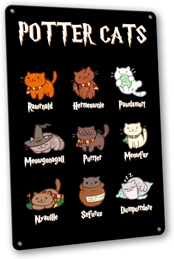 Yoqinsai Potter Cats Poster Gifts for Room Decor, Potter Metal Tin Poster Gifts for Women, Gifts for Cat Lovers| 8x 12inch, Metal Tin Sign