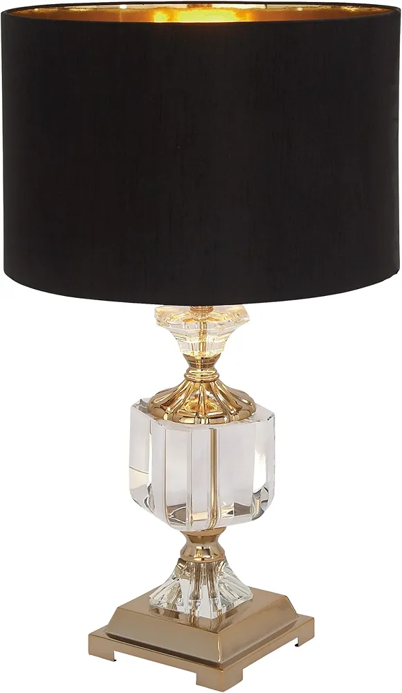 Deco 79 Crystal Room Table Lamp Accent Lamp with Gold Accents, Lamp 14" x 14" x 24", Black