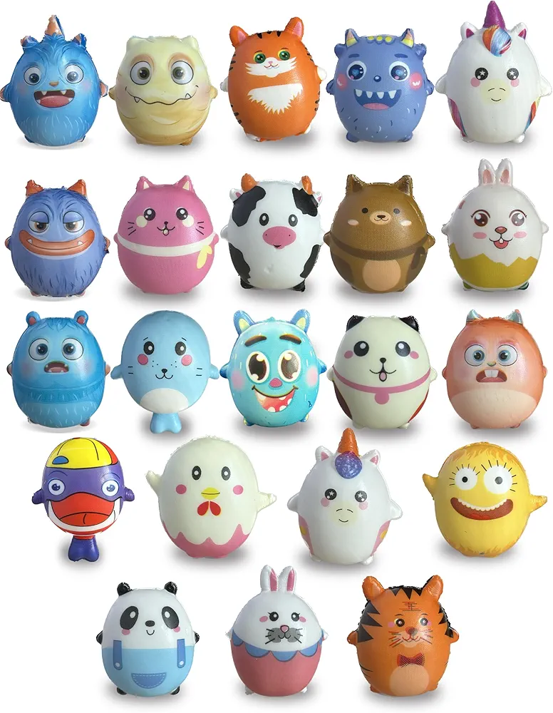 22 Pack Party Favors for Kids Filled with Squishy Toys,Birthday Goodie Bag Stuffers, Prefilled Easter Eggs with Toys, Mini Claw Machine Prizes- Stress Relief Toy -Classroom Prizes