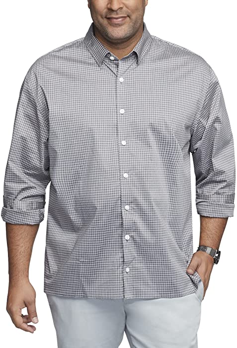 Van Heusen Men's Big Stain Shield Never Tuck Stretch Pattern Button Down Shirt, Black Check, 3X-Large Tall