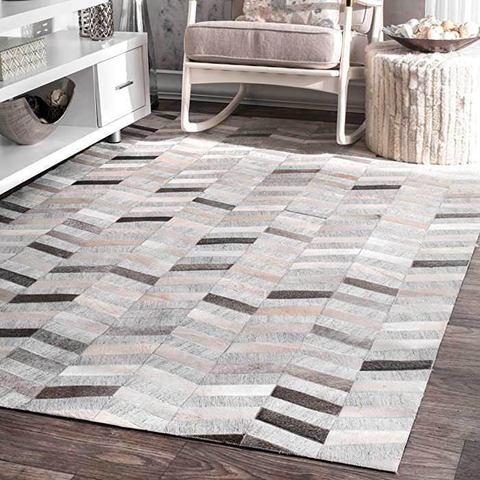 nuLOOM Modern Cowhide Patchwork Area Rug, 8' x 10', Silver