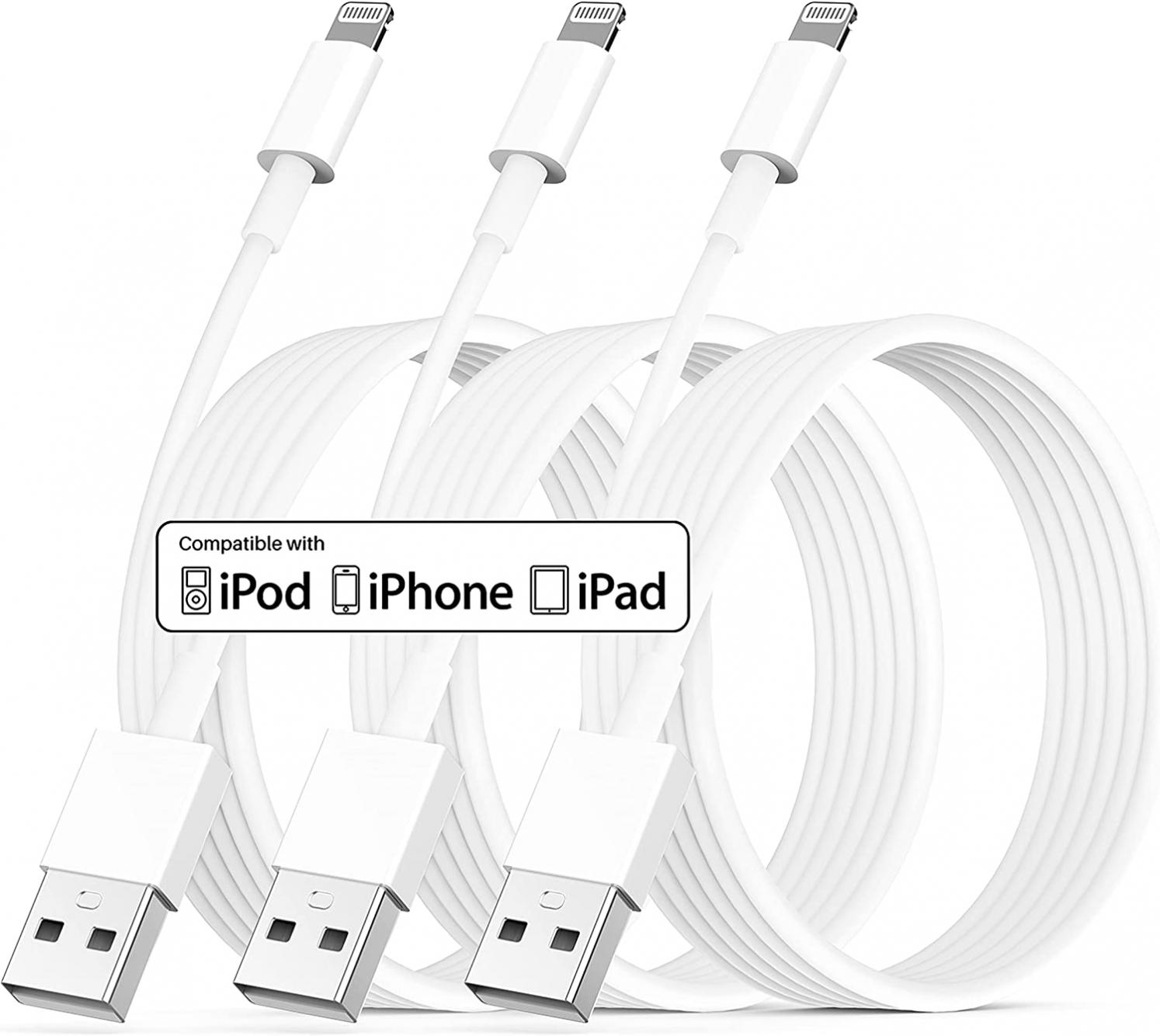 [Apple MFi Certified] iPhone Charger 10 ft 3 Pack, Lightning to USB Cable 10 Foot, Long Fast iPhone Charging Cables Cord for iPhone 13 Pro Max/12 Mini/11/XR/Xs/X/8/7/6/iPad Pro/Air/Mini-10 Feet White