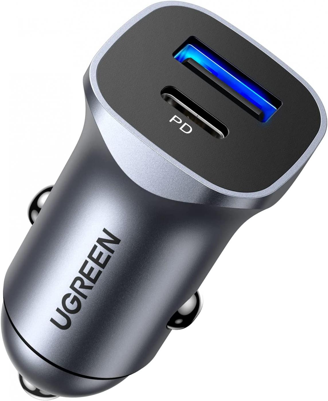 UGREEN USB C Car Charger, PD 20W & QC18W Fast Car Charger Adapter, Dual Port Mini USB Car Charger Compatible with iPhone 14/13/12/11/X/8, iPad, Galaxy S22/S21/S20/Note 20, Google Pixel, LG