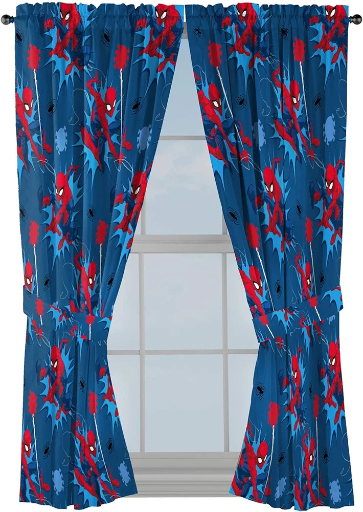 Jay Franco Marvel Spiderman Spidey Daze 63" Inch Drapes - Beautiful Room Décor & Easy Set Up, Bedding - Curtains Include 2 Tiebacks, 4 Piece Set (Official Marvel Product)