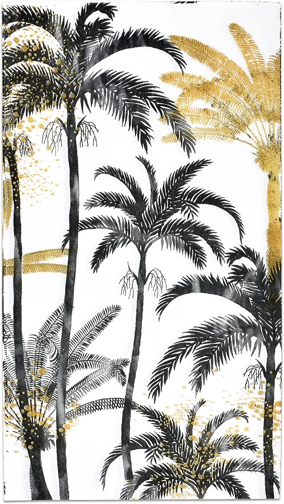 100 Palm Tree Beach Guest Napkins Black and Gold Decorative Hand Towels 3 Ply Disposable Paper for Bathroom Toilet Powder Room Holiday Wedding Birthday Bridal Baby Shower Dinner Tea Party Napkin