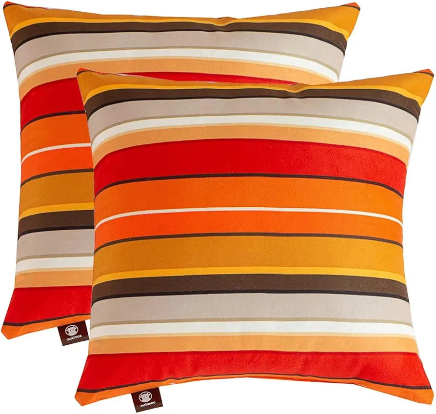 2-Pack Decorative Throw Pillow Cover with Microfiber Filling, for Indoor/Outdoor Use, Home Decor, Living Room Couch, Bed (16x16 Inch, Orange and Red Stripes)