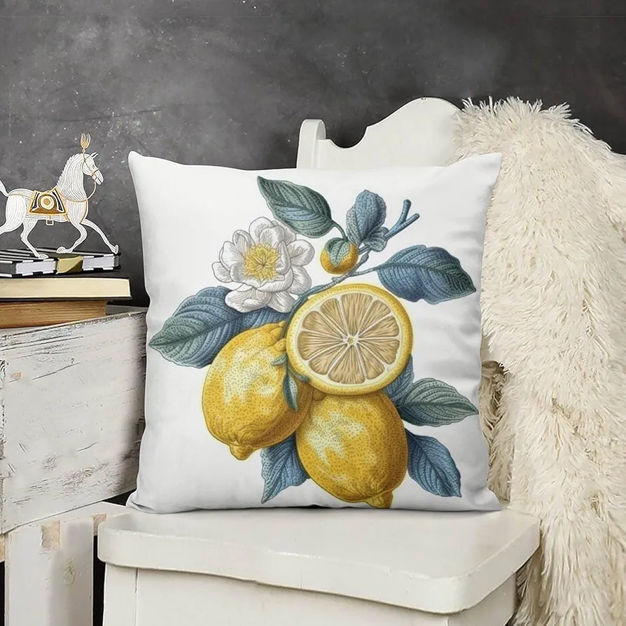 Square Throw Pillow Covers 20 "x20 Three Lemons Pillow Covers Decorative Pillowcase Soft Comfortable Cushion Cover for Bedroom Sofa Living Room Couch Chair Office