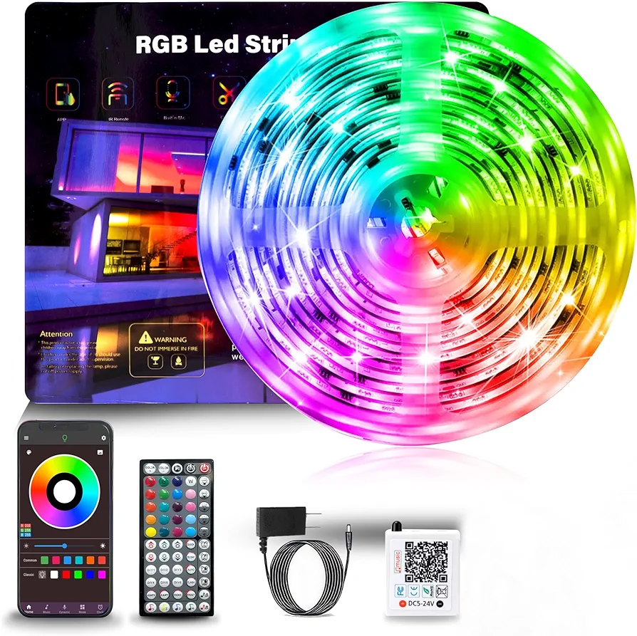 Led Lights for Bedroom 65.6ft (1 Roll) Music Sync Color Changing RGB Led Strip Lights with 60 Keys Remote and App Control, Led Lights for Room Kitchen Party Decor,Home Decor