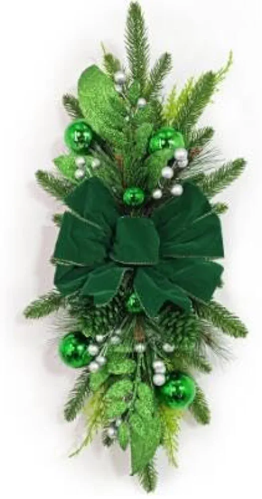 Christmas Bow for Wreath Christmas Wreaths for Front Door Holiday Wall Window Hanging Classroom Wreath for Door (Green, One Size)