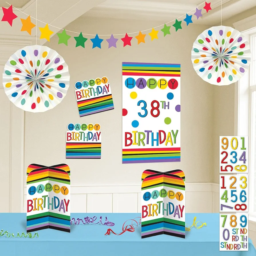 Amscan Rainbow Happy Birthday Add-Any-Age Room Decoration Kit, Multi Color