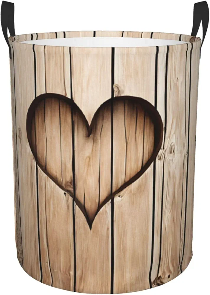 Laundry Baskets with Handles Waterproof Small inches Storage Basket, Collapsible Laundry Hampers, Laundry Room Organization & Apartment Essentials - wood heart