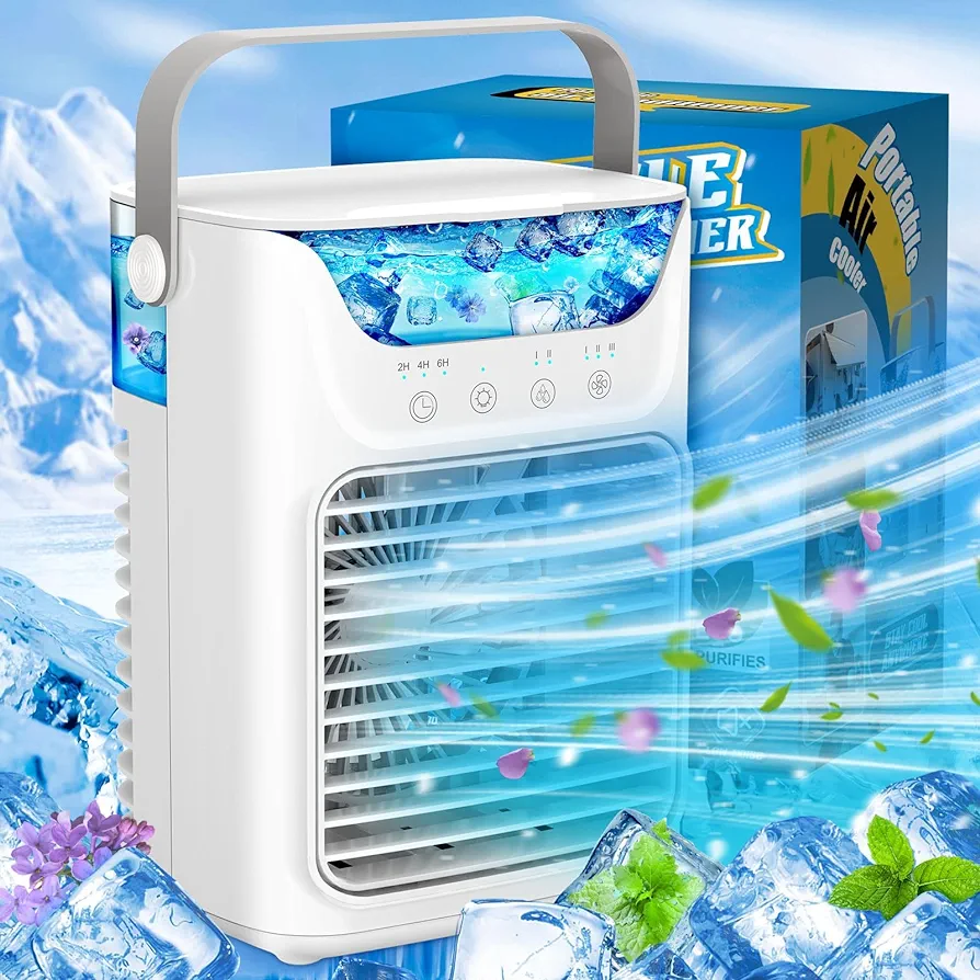 Portable Air Conditioner, 650ML 3 Powerful Speeds Mini Air Conditioner, Chill3.0 Evaporative Air Cooler, Personal Space Cooler Humidifier, Small Portable AC Fan for Home