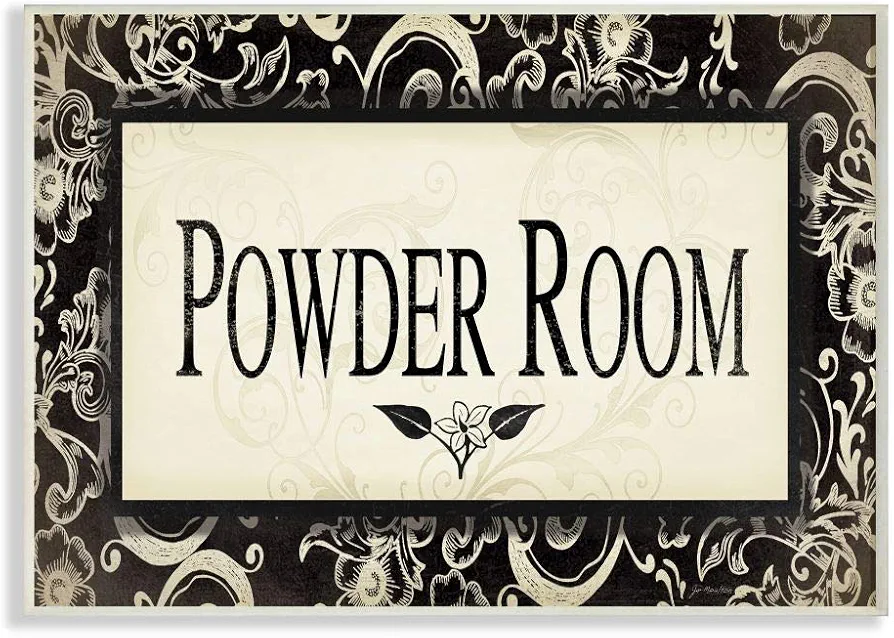 Stupell Industries Powder Room Black and Beige Bathroom Wall Plaque, 10 x 15, Design by Artist Jo Moulton