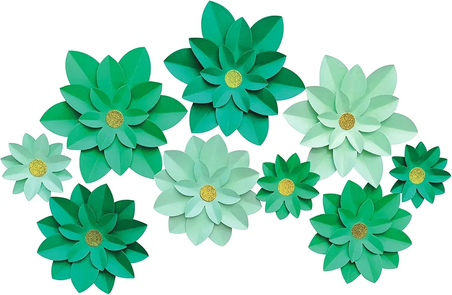 Mybbshower Green Paper Flower for Wall (10"-6") DIY Paper Wedding Floral Backdrop Nursery Room Decor Pack of 9