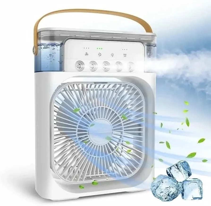 Small Portable Air cooler - Small Portable AC Quiet Personal Air Cooler,USB Powered Mini Desktop Cooling Misting Fan, 1/2/3 H Timer, 3 Speeds,360°Adjustment,for Office, Home, Room,Desk,Car - White