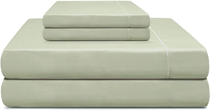 Flex Top King Sheet Set 4 Piece 100% Pima Cotton 610TC Sheet Set with Top/Bottom/Side Labels (Sage, FlexTop Eastern King)