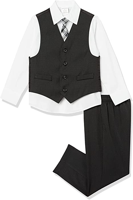 Van Heusen Boys' 4-Piece Formal Suit Set, Vest, Pants, Collared Dress Shirt, and Tie