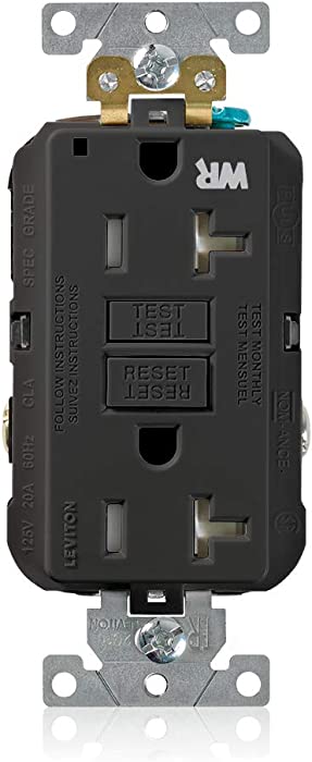 Leviton G5362-WTE 20A-125V Extra-Heavy Duty Industrial Grade Weather/Tamper-Resistant Duplex Self-Test GFCI Receptacle, Black, 20-Amp