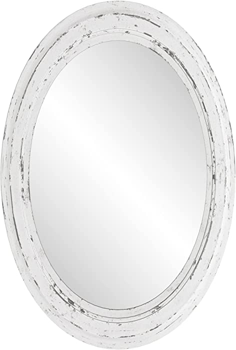 Barnyard Designs 17.75x23.5 Oval Wood Farmhouse Wall Mirror Decorative, Wooden Rustic Small Wall Mirror, Bedroom Mirrors for Wall Decor, Wood Wall Mirror Living Room or Bathroom Vanity Mirror, White