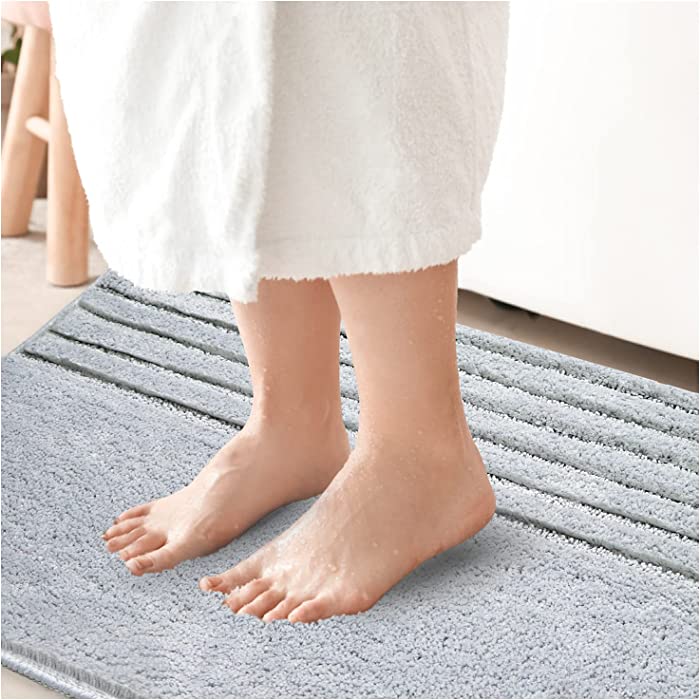 EMOME Bathroom Rug Bath Mat Non-Slip Soft Plush Microfiber Water Absorbent Bath Rugs 20 x 32 Inches Grey Machine Wash Dry for Tub Shower and Bath Room