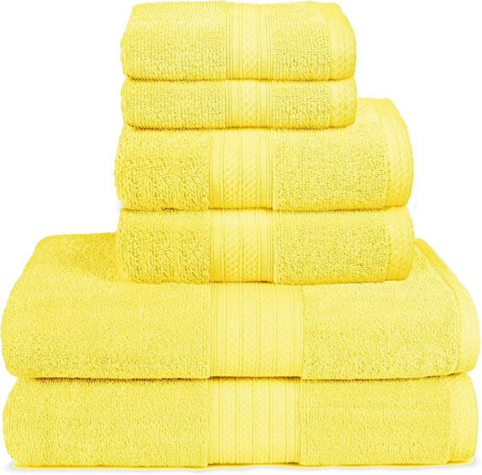 Glamburg 6 Piece Towel Set, 100% Combed Cotton - 2 Bath Towels, 2 Hand Towels, 2 Wash Cloths - 600 GSM Luxury Hotel Quality Ultra Soft Highly Absorbent Towel Set for Bathroom - Lime Yellow