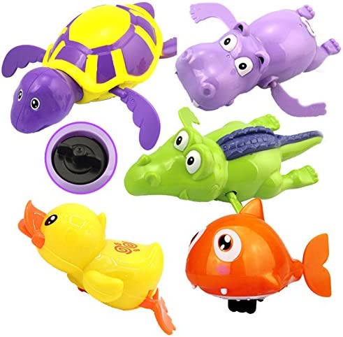 WenToyce 5 Pack Pool Float Bath Toys, Wind Up Swimming Bathtub Animals for Boys Girls Toddlers , Fish + Tortoise + Hippocampus + Crocodile + Duck, Smooth Cute Appearance (Random Color)